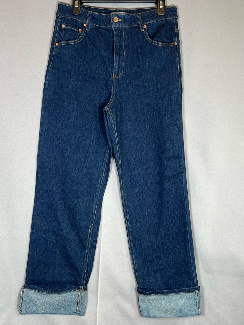Oat New York Women’s sz10 Dark Blue Straight Leg Denim Ankle Wide Cuff Jeans